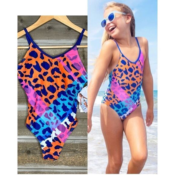 Limeapple Girls Vibrant Leopard Swimsuit Blanca NWT one piece Sz 12
